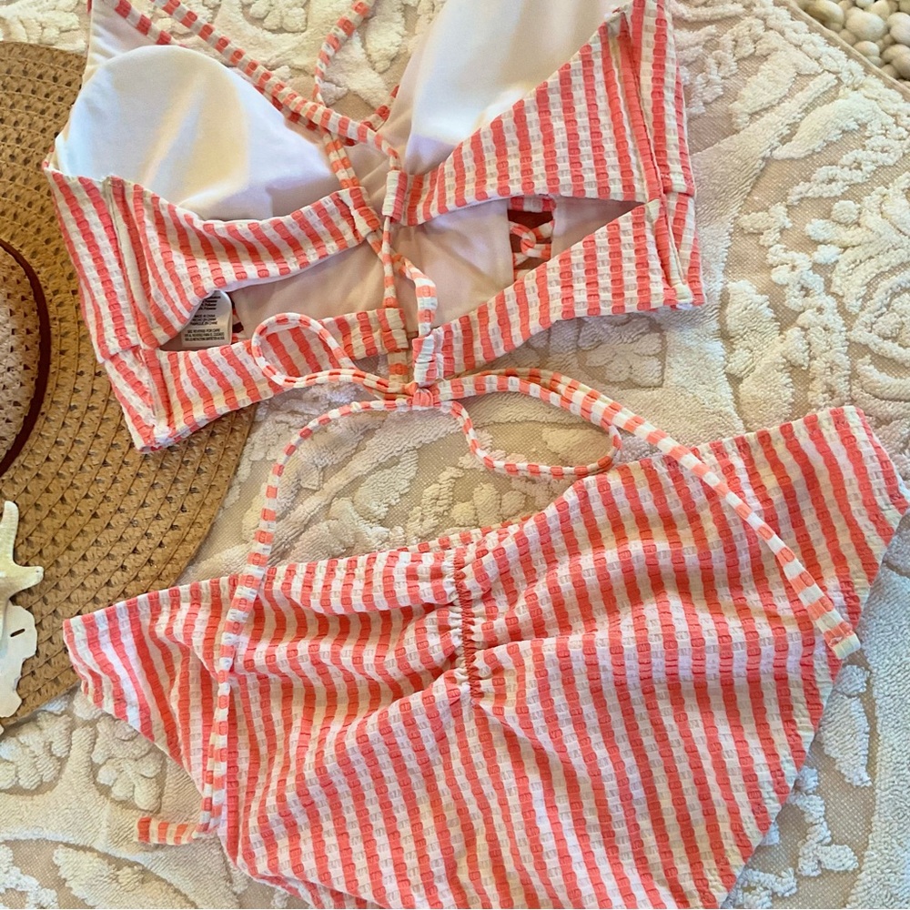 Jessica Simpson Bikini Set Orange/White Size L, EUC - Picture 5 of 6